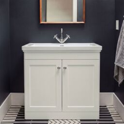 Balterley Bathroom Floor 2-Door Vanity Unit & Fireclay Basin, Satin White, 800mm in White - thumbnail 9