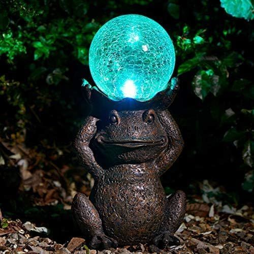 Marco Paul 36cm Resin Colour Changing Frog with Crackle Orb in Silver - image 1