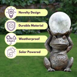 Marco Paul 36cm Resin Colour Changing Frog with Crackle Orb in Silver - thumbnail 6