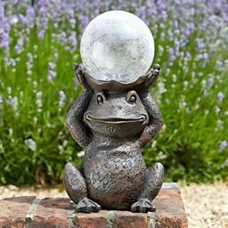 Marco Paul 36cm Resin Colour Changing Frog with Crackle Orb in Silver - thumbnail 2