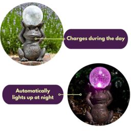 Marco Paul 36cm Resin Colour Changing Frog with Crackle Orb in Silver - thumbnail 7