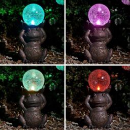 Marco Paul 36cm Resin Colour Changing Frog with Crackle Orb in Silver - thumbnail 8