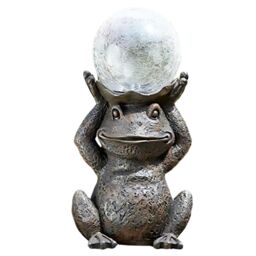 Marco Paul 36cm Resin Colour Changing Frog with Crackle Orb in Silver - thumbnail 3