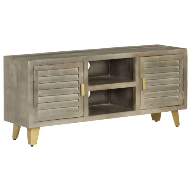 Berkfield Home TV Cabinet Solid Mango Wood Grey with Brass 110x30x48 cm - Size: 110 x 30 x 48 cm - image 1