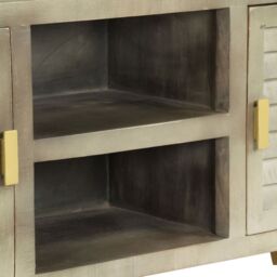Berkfield Home TV Cabinet Solid Mango Wood Grey with Brass 110x30x48 cm - Size: 110 x 30 x 48 cm - thumbnail 6