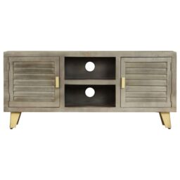 Berkfield Home TV Cabinet Solid Mango Wood Grey with Brass 110x30x48 cm - Size: 110 x 30 x 48 cm - thumbnail 2