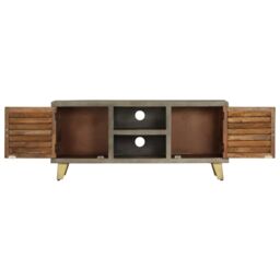 Berkfield Home TV Cabinet Solid Mango Wood Grey with Brass 110x30x48 cm - Size: 110 x 30 x 48 cm - thumbnail 3