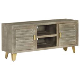 Berkfield Home TV Cabinet Solid Mango Wood Grey with Brass 110x30x48 cm - Size: 110 x 30 x 48 cm