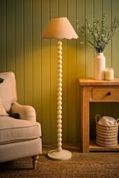 ValueLights Bobbin Colour Trim Linen Shade Cream Bobble Floor Lamp - thumbnail 2