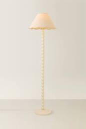 ValueLights Bobbin Colour Trim Linen Shade Cream Bobble Floor Lamp - thumbnail 3