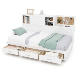 Gymax Single Daybed Guest Bed Frame with Storage Drawers Wooden Slat Support in White - thumbnail 1