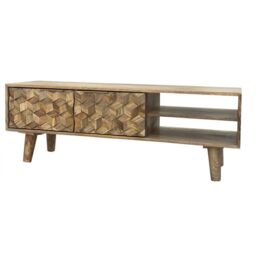Jaipur Furniture Ltd Geometric TV Unit - Mango Wood - L35 x W118 x H41 cm - Mango Light Finish in Brown - thumbnail 2