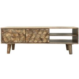 Jaipur Furniture Ltd Geometric TV Unit - Mango Wood - L35 x W118 x H41 cm - Mango Light Finish in Brown - thumbnail 1