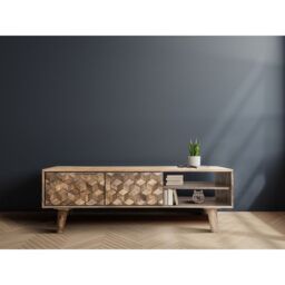 Jaipur Furniture Ltd Geometric TV Unit - Mango Wood - L35 x W118 x H41 cm - Mango Light Finish in Brown - thumbnail 9