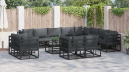 Berkfield Home Garden Sofa Set 13 pcs Black 70 x 70 x 32 cm Aluminium - thumbnail 4