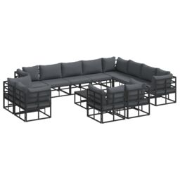 Berkfield Home Garden Sofa Set 13 pcs Black 70 x 70 x 32 cm Aluminium - thumbnail 2