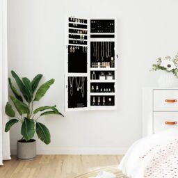 Berkfield Home Mirror Jewellery Cabinet with LED Lights Wall Mounted White