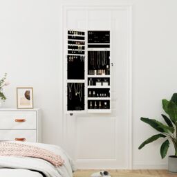 Berkfield Home Mirror Jewellery Cabinet with LED Lights Wall Mounted White - thumbnail 3