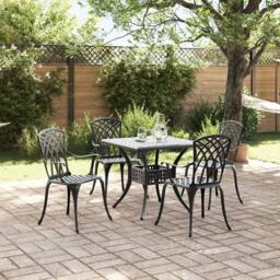 Berkfield Home 5-Piece Garden Dining Set - Black Cast Aluminum - thumbnail 4