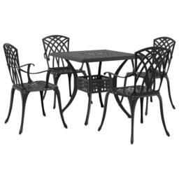 Berkfield Home 5-Piece Garden Dining Set - Black Cast Aluminum - thumbnail 2