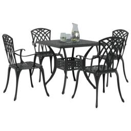 Berkfield Home 5-Piece Garden Dining Set - Black Cast Aluminum - thumbnail 3
