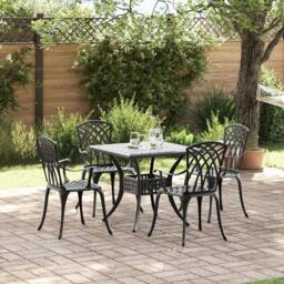 Berkfield Home 5-Piece Garden Dining Set - Black Cast Aluminum - thumbnail 1