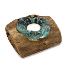 KDMD Molton Glass Candle Single Holder on Wood in Brown - thumbnail 4
