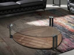 Angel Cerda Triangular Coffee Table - Tempered Glass Top, Walnut - thumbnail 5