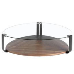 Angel Cerda Triangular Coffee Table - Tempered Glass Top, Walnut