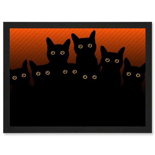 Artery8 Painting Illustration Eight Black Cat Silhouettes A4 Artwork Framed Wall Art Print - image 1