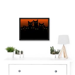 Artery8 Painting Illustration Eight Black Cat Silhouettes A4 Artwork Framed Wall Art Print - thumbnail 2