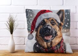 Warren Reed - Designer Christmas Alsatian Cushion in Brown - Size: 60 cm x 60 cm - thumbnail 2