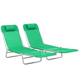 OUTSUNNY 2 Pieces Sun Loungers Foldable Reclining Chair, Dark Green - Size: 180 cm x 60 cm - thumbnail 2