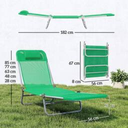 OUTSUNNY 2 Pieces Sun Loungers Foldable Reclining Chair, Dark Green - Size: 180 cm x 60 cm - thumbnail 3
