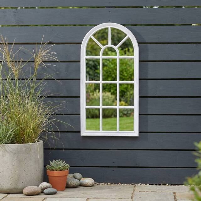 Garden Greatness Lunaria White Arched Garden Mirror - image 1