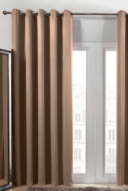 OHS Pair of Thermal Ready Made Eyelet Blackout Curtains in Beige - Size: 167 cm width x 183 cm drop - image 1