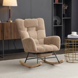 BTM Fabric Rocking Chair with Footrest & Side Pockets, Brown in Beige - thumbnail 6