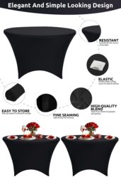 Neel Blue 6FT Round Patio Tablecloth Elastic Spandex Table Cover in Black - thumbnail 3