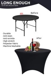 Neel Blue 6FT Round Patio Tablecloth Elastic Spandex Table Cover in Black - thumbnail 2