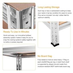 Kelvenix 5 Tier Racking Shelf Heavy Duty Garage Shelving Storage Shelves Unit in Silver - Size: 1800mm x 900mm - thumbnail 4