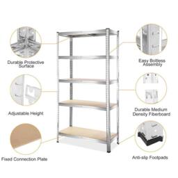 Kelvenix 5 Tier Racking Shelf Heavy Duty Garage Shelving Storage Shelves Unit in Silver - Size: 1800mm x 900mm - thumbnail 2