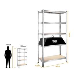 Kelvenix 5 Tier Racking Shelf Heavy Duty Garage Shelving Storage Shelves Unit in Silver - Size: 1800mm x 900mm - thumbnail 3
