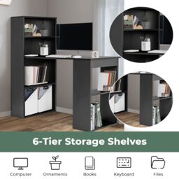 Costway Desk Wooden PC Laptop Table Writing Workstation 6-Tier Storage Shelves in Black - thumbnail 4
