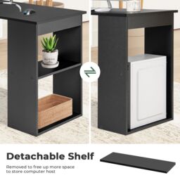 Costway Desk Wooden PC Laptop Table Writing Workstation 6-Tier Storage Shelves in Black - thumbnail 6