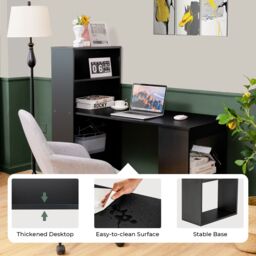 Costway Desk Wooden PC Laptop Table Writing Workstation 6-Tier Storage Shelves in Black - thumbnail 3