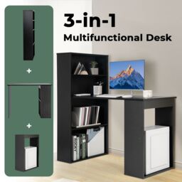 Costway Desk Wooden PC Laptop Table Writing Workstation 6-Tier Storage Shelves in Black - thumbnail 5