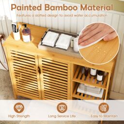 Costway Bamboo Bathroom Cabinet 2-Door Storage Organizer w/Shelves in Natural - thumbnail 7