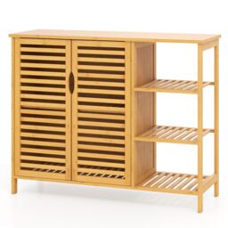 Costway Bamboo Bathroom Cabinet 2-Door Storage Organizer w/Shelves in Natural