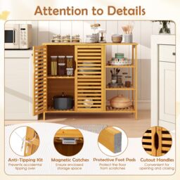 Costway Bamboo Bathroom Cabinet 2-Door Storage Organizer w/Shelves in Natural - thumbnail 8