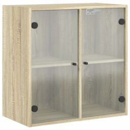 Berkfield Home Wall Cabinet with Glass Doors Sonoma Oak 68x37x68.5 cm in Brown - thumbnail 2